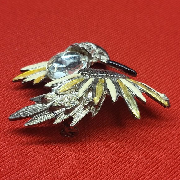 Vintage Hummingbird Crystal Chest Brooch Pin Gold Silver Tone - Picture 4 of 11